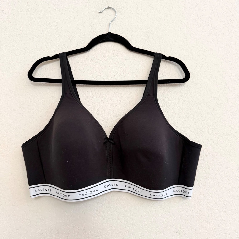 Cacique Women 46C Black Wireless Lightly Lined Front Close Logo Band Bra